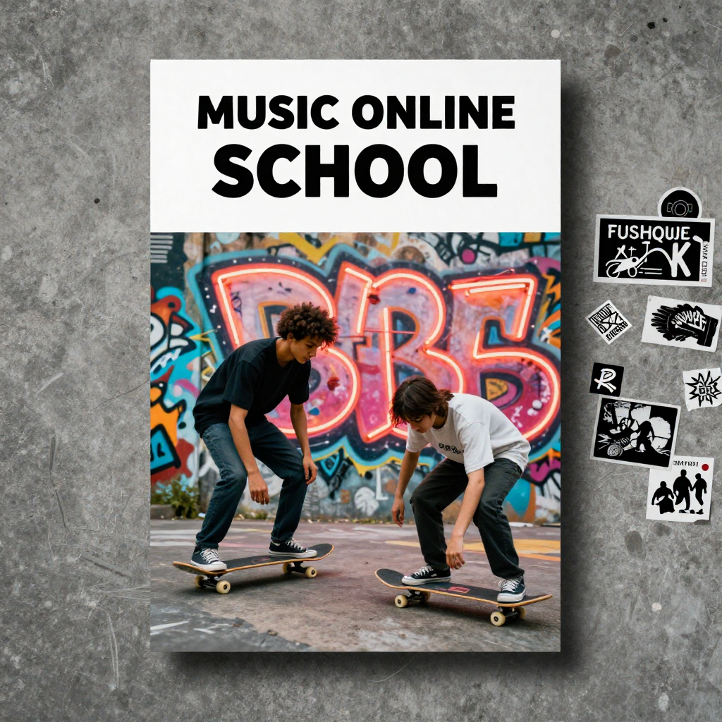 Modern music learning studio with instruments